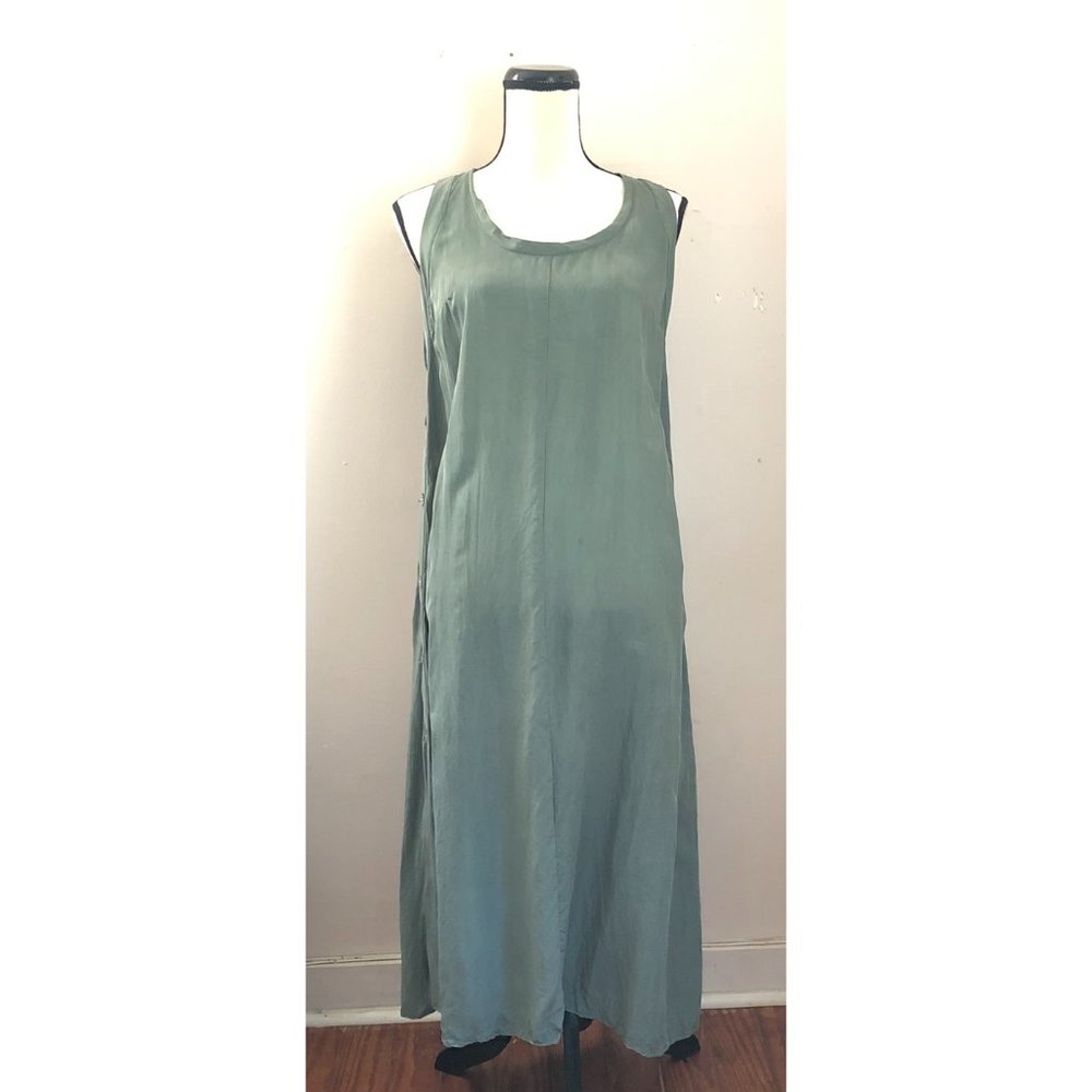 Hatch Collection maternity sage green Linnea cupro button side midi dress - Picture 4 of 8